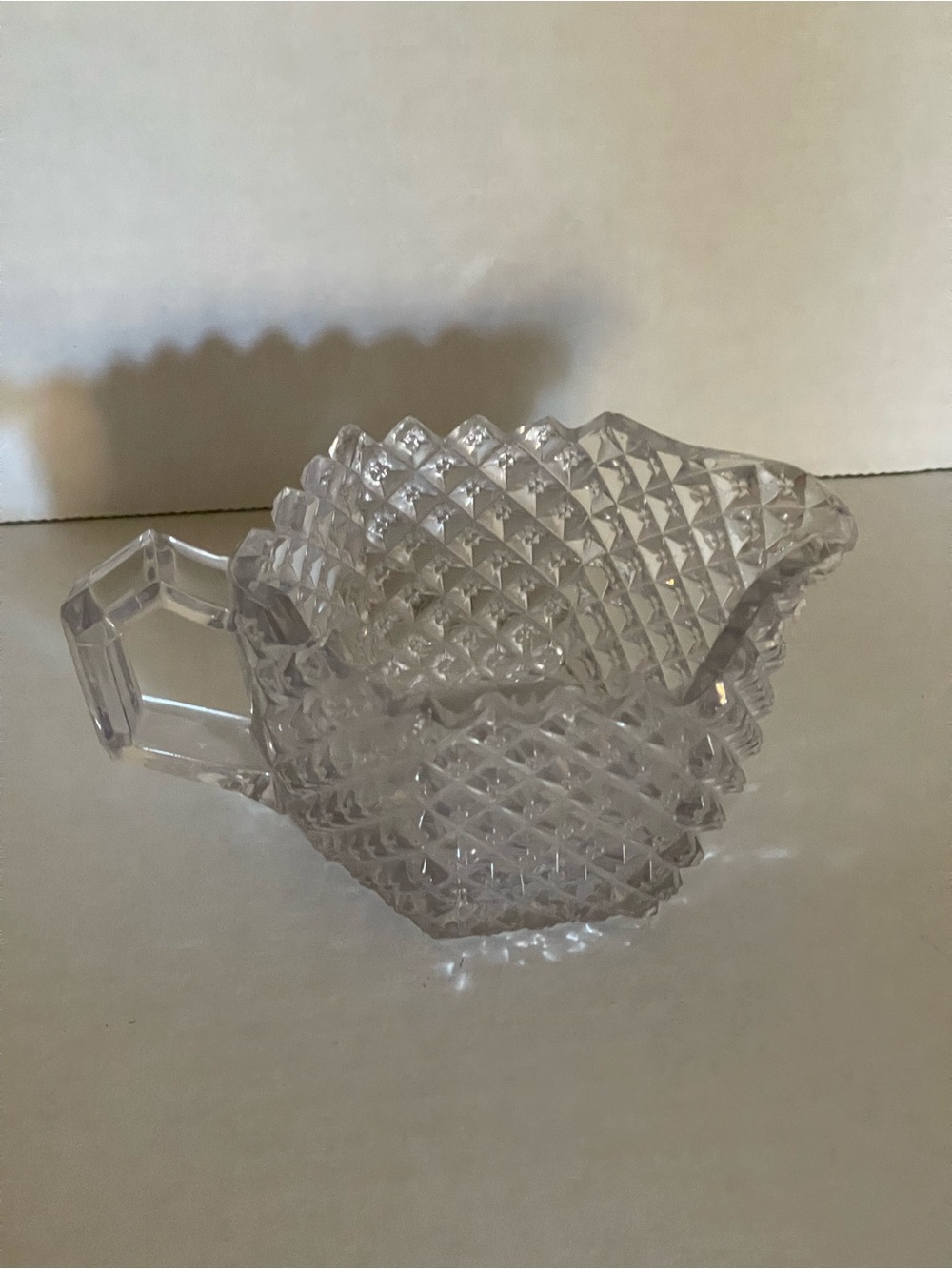 Vintage Westmoreland Glass Diamond Pattern Creamer Pitcher with slight pink hue